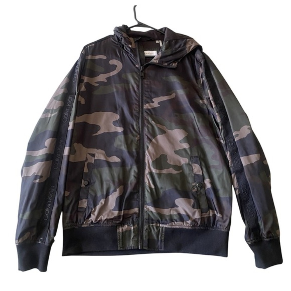 Calvin‎ Klein Men's M Full-Zip Lightweight Windbreaker Jacket Hooded Dark Camo